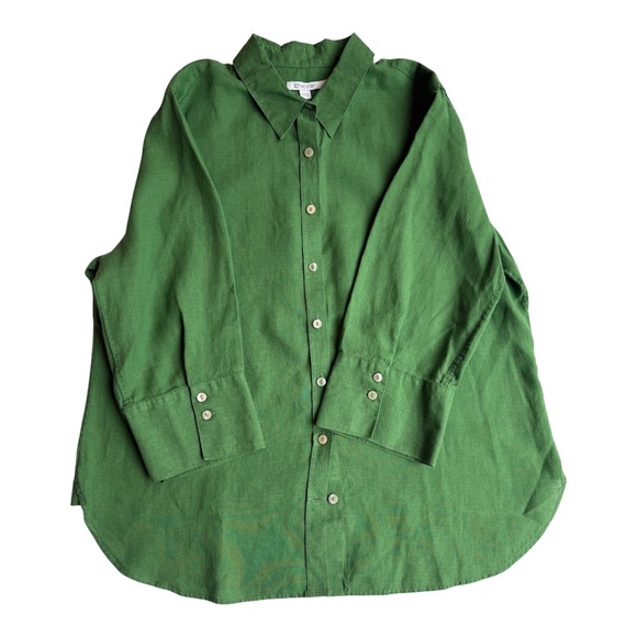 Chico's Tops - Chico's 100% Linen Button Down Shirt Green Size 2 US 12 Long Sleeve Top NWT